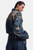 Kadın Kot Rengi 10w6-8 Kemer Boy Oversize Özel Tasarım Denim Ceket