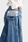 Kadın Kot Rengi 2w5-80 Mega Baggy Fit Nakış Detaylı %100 Koton Denim Jean
