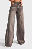 Kadın Taşlanmış Kahve Renk 4w5-16 Palazzo Fit %100 Koton İç Boy 80cm Denim Jean