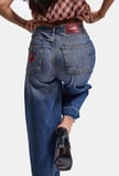 Kadın Koyu Kot 4w6-98 Culotte Fit Kiraz Nakış Detaylı Tasarım Denim Jean