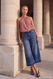 Kadın Koyu Kot 4w6-98 Culotte Fit Kiraz Nakış Detaylı Tasarım Denim Jean