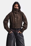 Kadın w6-81 Crop Fit Özel Kumaş Tasarım Oversize Ceket