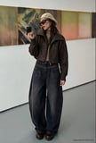 Kadın w6-81 Crop Fit Özel Kumaş Tasarım Oversize Ceket