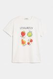 Kadın Beyaz Meyve Baskılı Bol Kesim Tasarım T-Shirt