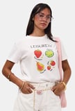 Kadın Beyaz Meyve Baskılı Bol Kesim Tasarım T-Shirt