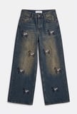 Kadın Koyu Kot 2w6-8 Palazzo Fit Özel Nakış Desenli Tasarım Denim Jean