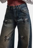Kadın Koyu Kot 2w6-8 Palazzo Fit Özel Nakış Desenli Tasarım Denim Jean