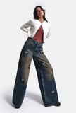 Kadın Koyu Kot 2w6-8 Palazzo Fit Özel Nakış Desenli Tasarım Denim Jean