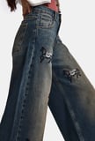 Kadın Koyu Kot 2w6-8 Palazzo Fit Özel Nakış Desenli Tasarım Denim Jean