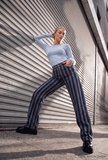 Kadın Mavi Çizgili 1w6-7 Loose Fit Özel Kumaş Tasarım Denim Jean