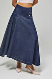 Kadın İndigo Renk 7w5-50 Maxi Boy Çan Kesim A Tipi %100 Koton Denim Etek