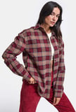 Kadın Bordo Ekose w6-38 Oversize Gömlek