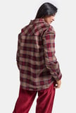 Kadın Bordo Ekose w6-38 Oversize Gömlek
