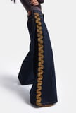 Kadın İndigo Selvedge 36w6-124 Palazzo Elephant Leg Nakış Detaylı Özel Tasarım Denim Jean