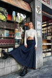 Kadın İndigo 7w6-50 Relaxed Fit Maxi Denim Etek