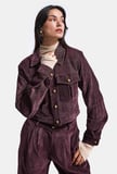 Kadın Bordo w6-52 Boxy Fit Pürüzsüz Velvet Kadife Kumaş Tasarım Ceket