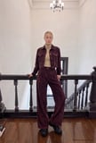 Kadın Bordo w6-52 Boxy Fit Pürüzsüz Velvet Kadife Kumaş Tasarım Ceket