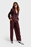Kadın Bordo Renk Aksesuar Detaylı Bol Kesim Dokuma Kumaş Özel Tasarım Pantolon
