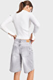 Kadın Gri Renk 4s5-12 Baggy Bermuda Fit %100 Koton Maxi Boy Denim Şort
