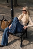 Kadın 2w6-5 Palazzo Fit Napolyon Tasarım Denim Jean