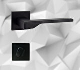 Stilo Siyah Kare Rozetli WC Kapı Kolu ve 45X18mm Siyah WC Gömme Kilit Set