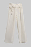 Kadın Ekru Renk Palazzo Fit Kemer Detaylı İpek Saten Kumaş Özel Tasarım Pantolon