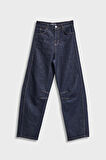 Kadın İndigo Renk 7w5-50 Baggy Fit %100 Koton Bol Kesim İç Boy 83cm Denim Jean