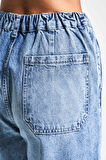 Kadın Kot Rengi 4s5-27 Carrot Fit %100 Koton Beli Lastikli Rahat Kalıp Denim Jean