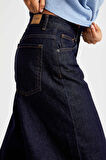 Kadın İndigo Renk 7w5-50 Palazzo Fit %100 Koton İç Boy 80cm Denim Jean