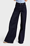 Kadın İndigo Renk 7w5-50 Palazzo Fit %100 Koton İç Boy 80cm Denim Jean