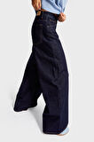 Kadın İndigo Renk 7w5-50 Palazzo Fit %100 Koton İç Boy 80cm Denim Jean