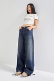 Kadın T.Kot Rengi 2w5-8 Straight Palazzo Fit Paçası Bağcıklı Süper Bol Kesim %100 Koton Denim Jean