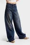 Kadın T.Kot Rengi 2w5-8 Straight Palazzo Fit Paçası Bağcıklı Süper Bol Kesim %100 Koton Denim Jean
