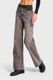 Kadın Taş Kahve Renk 4w5-16 Wide Leg Fit %100 Koton Tasarım Denim Jean