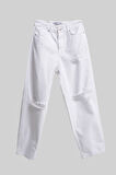 Kadın Beyaz Renk 13s5-2 Relax Fit %100 Koton Yırtık Detaylı İç Göstermez Denmi Jean