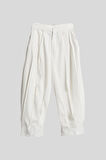 Kadın Ekru Renk Beyaz Dantel Detaylı Bol Kesim Özel Tasarım Kumaş Pantolon