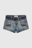 Kadın Kot Rengi Mini Kemer Dahil Özel Tasarım Denim Şort