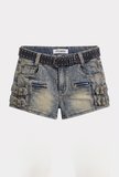Kadın Kot Renk Süper Mini Özel Tasarım Denim Şort