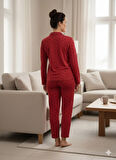 KADIN KIRMIZI DÜĞMELİ PİJAMA TAKIM