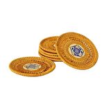 Japandi, Bohem Afrikan, İskandinav Mavi Hasır Rattan Dekoratif Fincan&Bardak Altlığı 12cm 6'lı Set