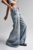 Kadın Snow Kot Rengi 4S5-32 Süper Palazzo Fit %100 Koton Denim Jean