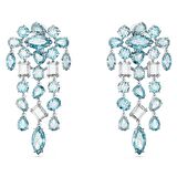 5666015 Swarovski Küpe Gema clip earrings, Mixed cuts, Chandelier, Extra long, Blue, Rhodium plated
