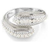 Swarovski Bilezik Sublima cuff, Statement, Crystal pearl, Round cut, White, Rhodium plated
