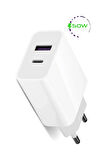 Type - C + Usb Giriş Şarj Adaptörü 50W QC3.0 Pd Hızlı Şarz Iphone Xiaomi Huawei Samsung Oppo Uyumlu
