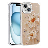Apple iPhone 15 ile Uyumlu Çiçek Desenli Parlak Taşlı Sert Silikon Kapak