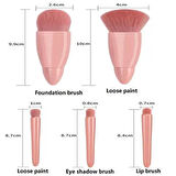 Taşınabilir Aynalı 5'li Makyaj Fırça Seti Göz Farı, Fondöten, Allık Karıştırma, Makyaj Fırçaları