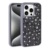 Apple iPhone 15 Pro Max ile Uyumlu Kılıf Arka Yüzeyi Parlak Taşlı Tasarımlı Kapak