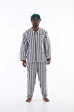 Kocabey 4007 Uzun Kol Çizgili Gaffur Erkek Pijama Takım - Antrasit - 2XL