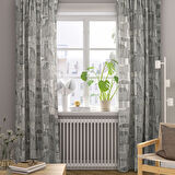 Fon perde/2 kanat, beyaz-siyah, 145x300 cm, ışık filtreleyici, pamuk-jüt