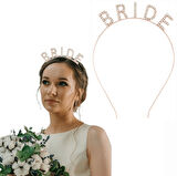 Rose Gold Renk Bekarlığa Veda Kristal Taş Bride Tacı İthal 16x10 Cm - Lisinya